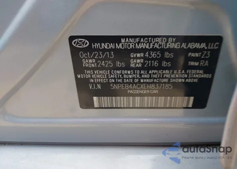 2014 Hyundai Sonata Gls from USA, damaged, VIN 5NPEB4ACXEH837185